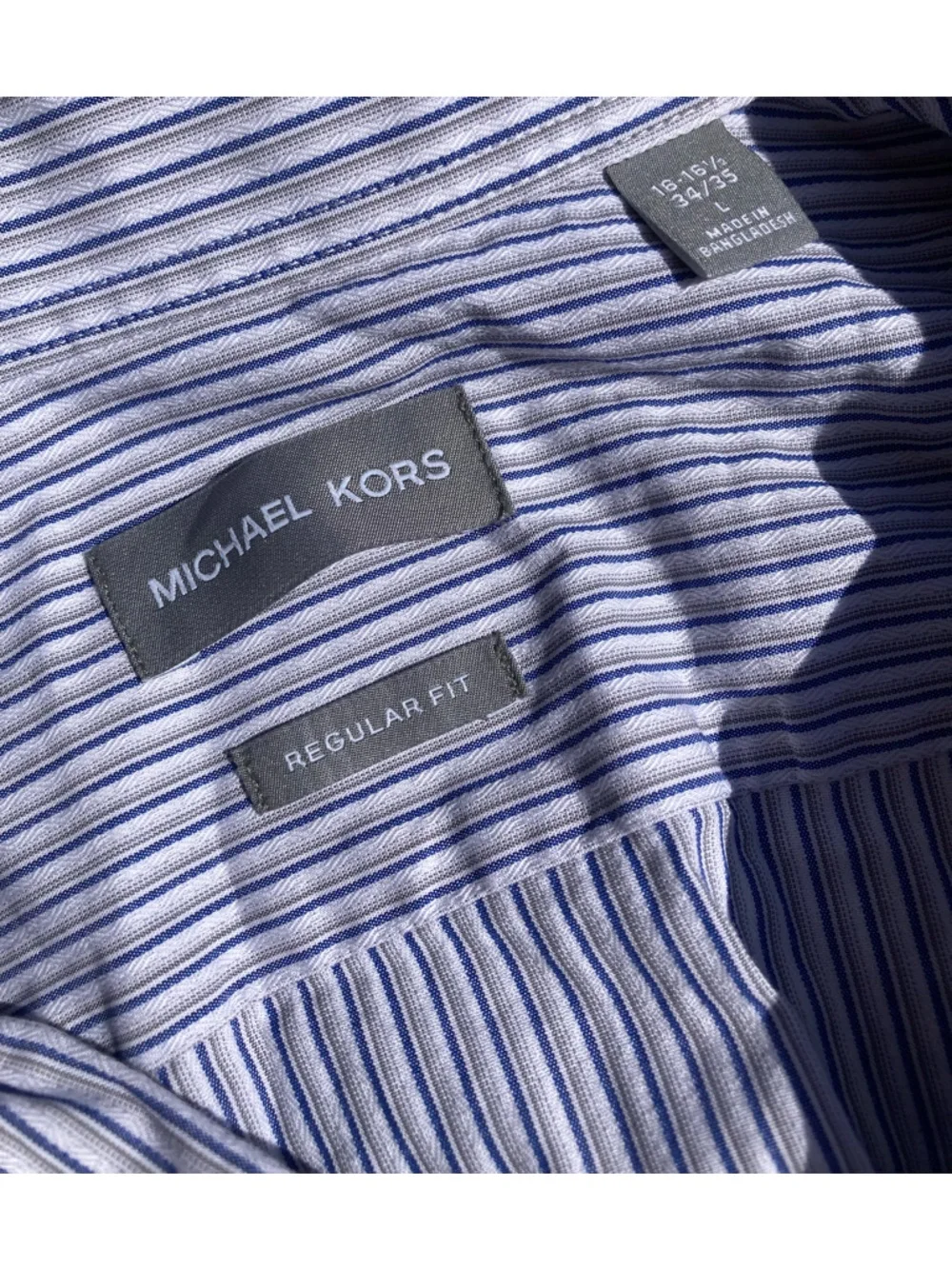 Michael Kors Men's 100% Cotton Blue White Grey Striped Button Down Shirt Large - Picture 7 of 17